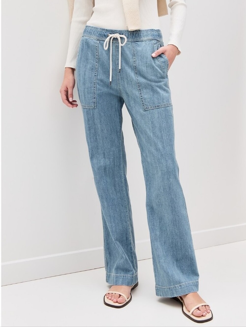 James Perse Wide Leg Pull On‎ Denim Pants Size 1 / S Chambray Soft Lightweight
